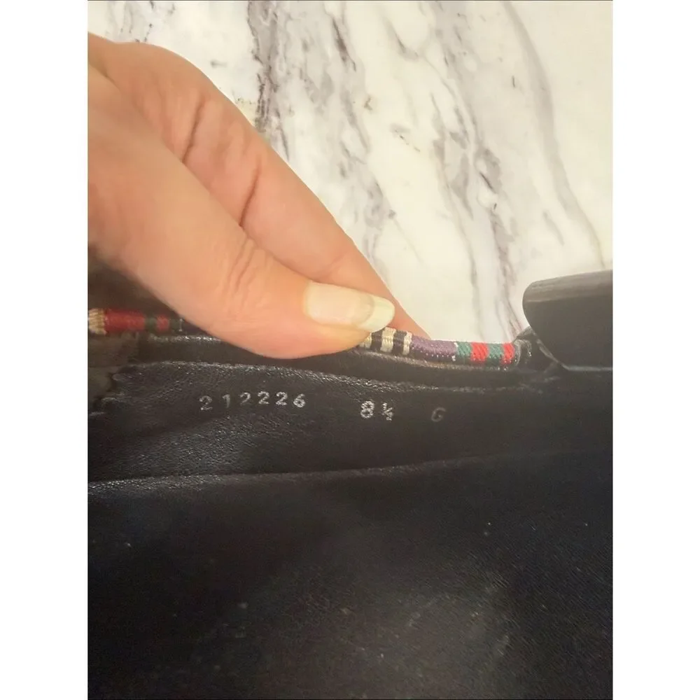 Gucci Black Patent Leather Fringe Loafers with Multicolor Trim